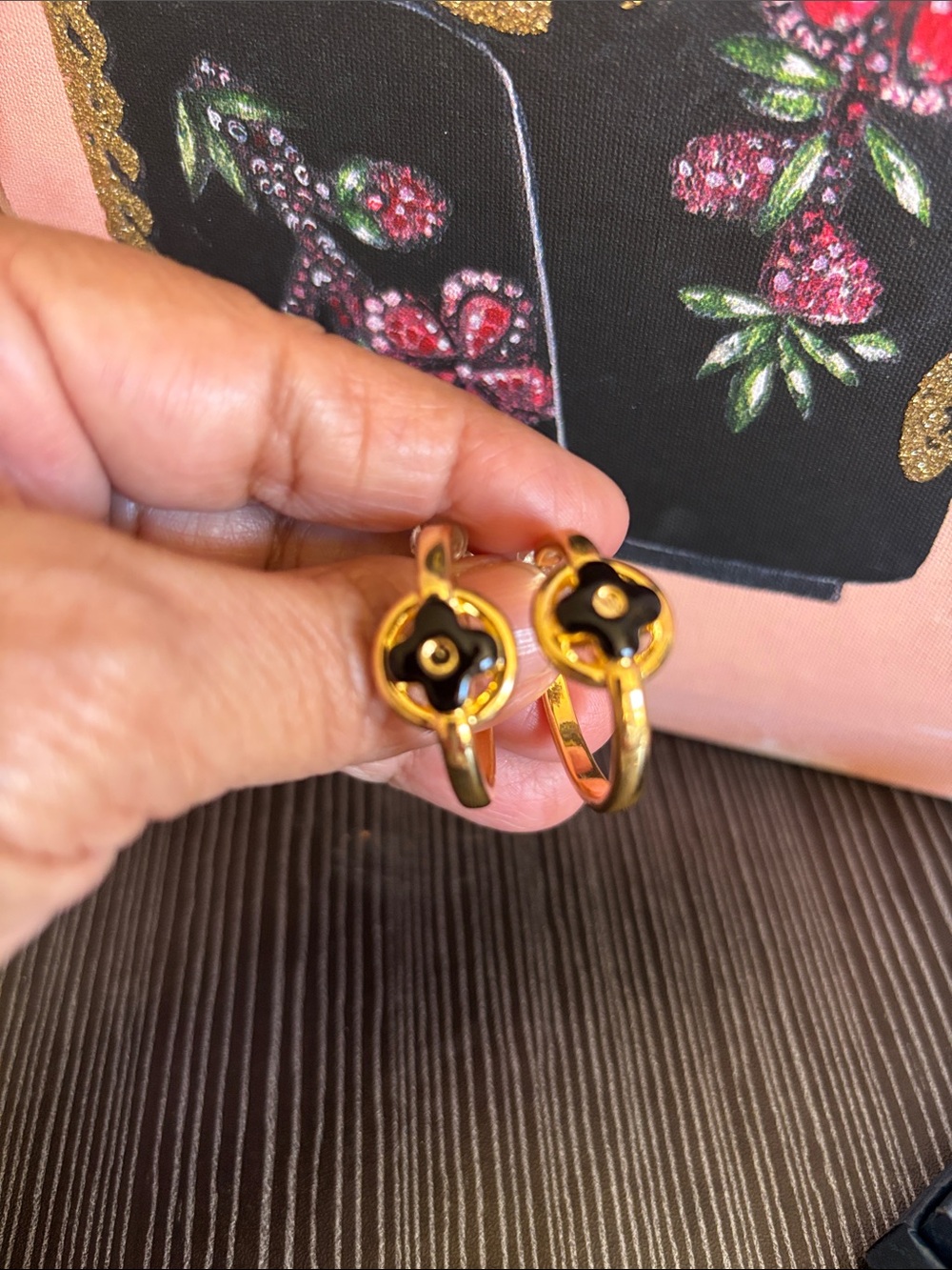 Gold-Tone Black Flower Accent Ring - Women Jewelry